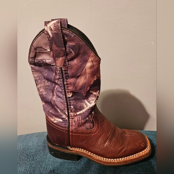 💙Old West Brown Leather Camo Square Toe Cowboy Boots  Sz. 9 Style BSC1816💛 - Picture 8 of 13